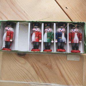 5pc Nutcracker Wood Ornaments 3"x1.5" Christmas tree decor whimsical stubby